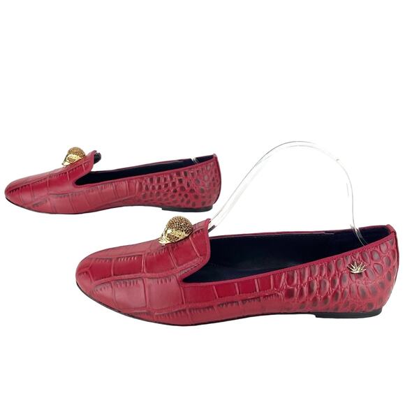 Rare New Red Flat/Loafer Sz 9/39 Jeweled Skull Alligator Leather Karen Beckmann - Picture 4 of 14